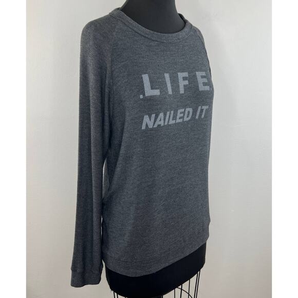 good hYOUMAN Gray Fleece Life Nailed It Crew Neck Graphic Long Sleeve Pullover S - Picture 2 of 6